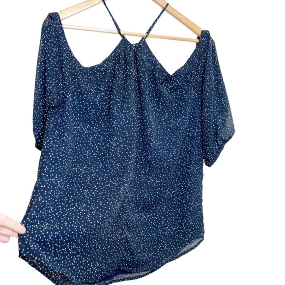 New with Tags Papermoon Women's Lidia Cold Shoulder Navy Polka Dot Navy Blouse - Picture 10 of 16